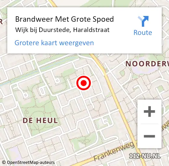 Locatie op kaart van de 112 melding: Brandweer Met Grote Spoed Naar Wijk bij Duurstede, Haraldstraat op 21 april 2017 19:24