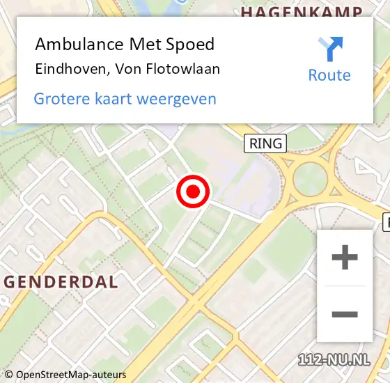 Locatie op kaart van de 112 melding: Ambulance Met Spoed Naar Eindhoven, Von Flotowlaan op 21 april 2017 20:32