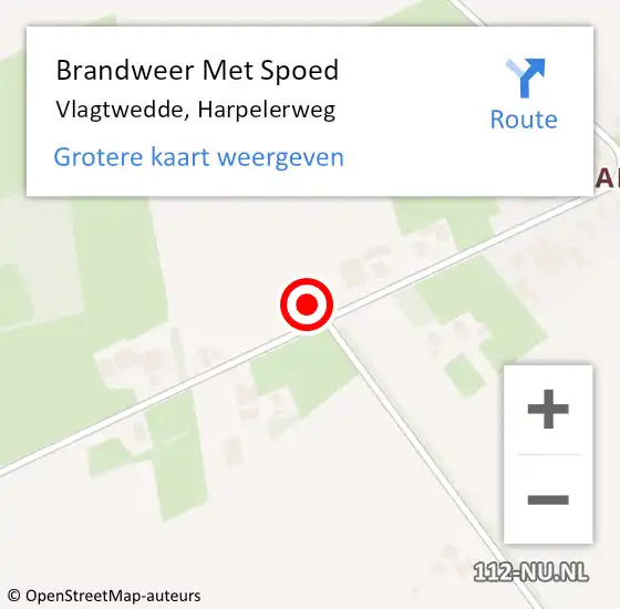 Locatie op kaart van de 112 melding: Brandweer Met Spoed Naar Vlagtwedde, Harpelerweg op 21 april 2017 20:54