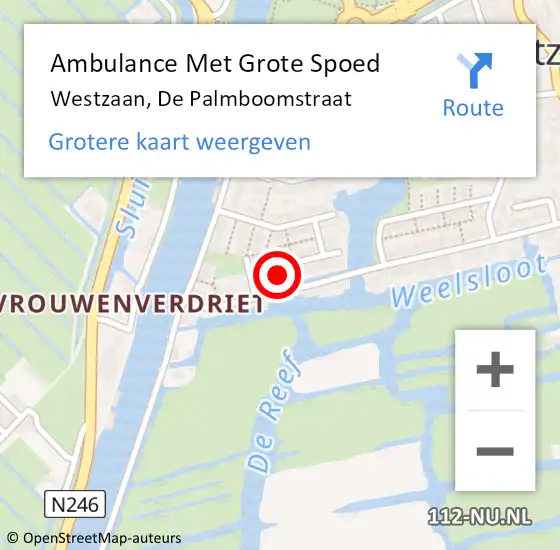 Locatie op kaart van de 112 melding: Ambulance Met Grote Spoed Naar Westzaan, De Palmboomstraat op 21 april 2017 21:44