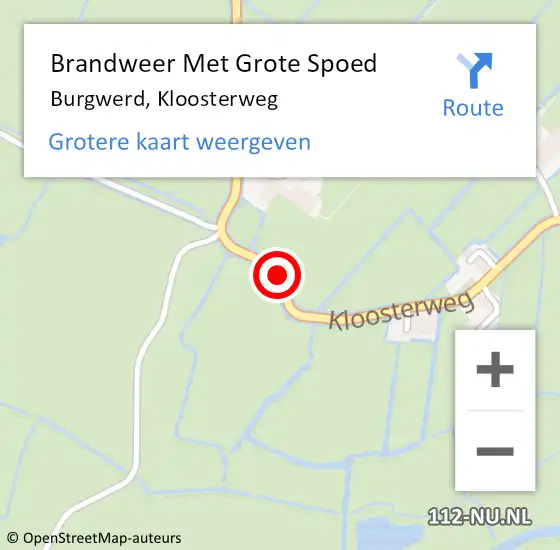 Locatie op kaart van de 112 melding: Brandweer Met Grote Spoed Naar Burgwerd, Kloosterweg op 21 april 2017 22:28