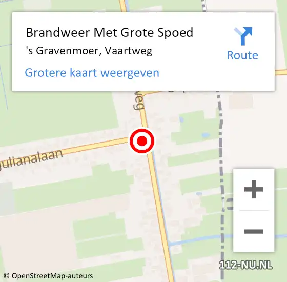 Locatie op kaart van de 112 melding: Brandweer Met Grote Spoed Naar 's Gravenmoer, Vaartweg op 21 april 2017 23:21