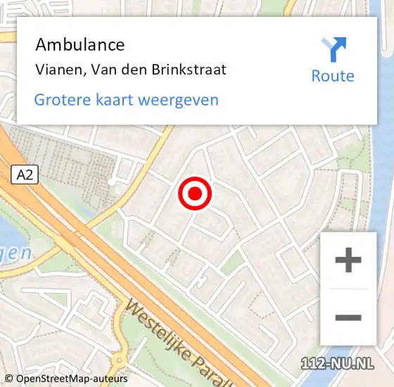 Locatie op kaart van de 112 melding: Ambulance Vianen, Van den Brinkstraat op 22 april 2017 00:34