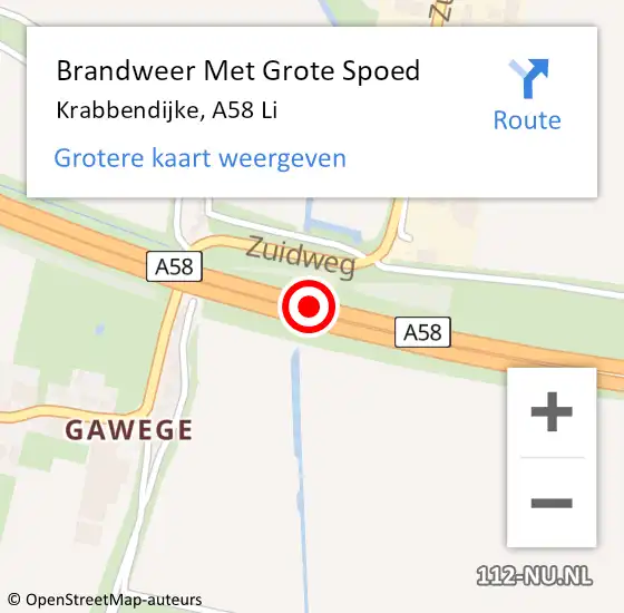 Locatie op kaart van de 112 melding: Brandweer Met Grote Spoed Naar Krabbendijke, A58 R hectometerpaal: 133,0 op 22 april 2017 02:03