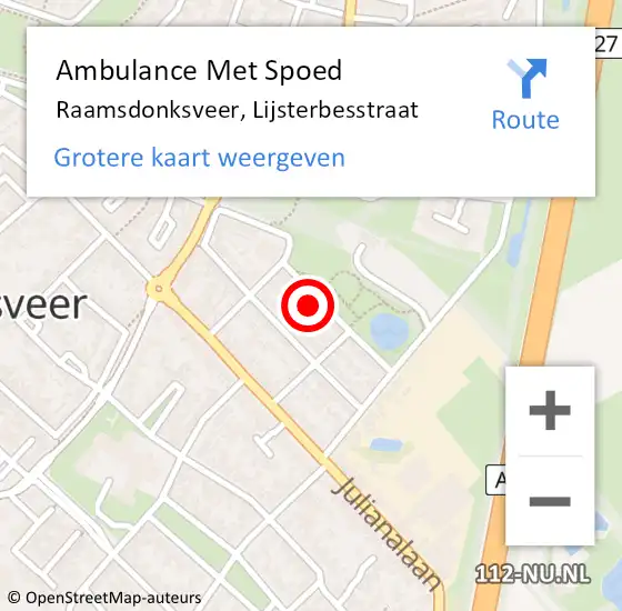 Locatie op kaart van de 112 melding: Ambulance Met Spoed Naar Raamsdonksveer, Lijsterbesstraat op 22 april 2017 03:31