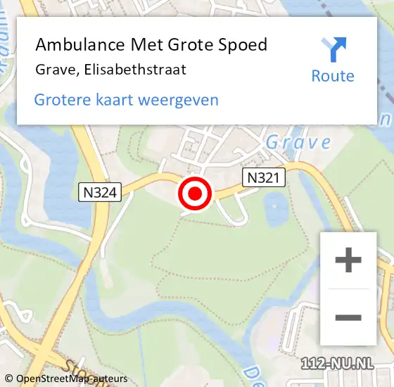 Locatie op kaart van de 112 melding: Ambulance Met Grote Spoed Naar Grave, Elisabethstraat op 22 april 2017 04:39