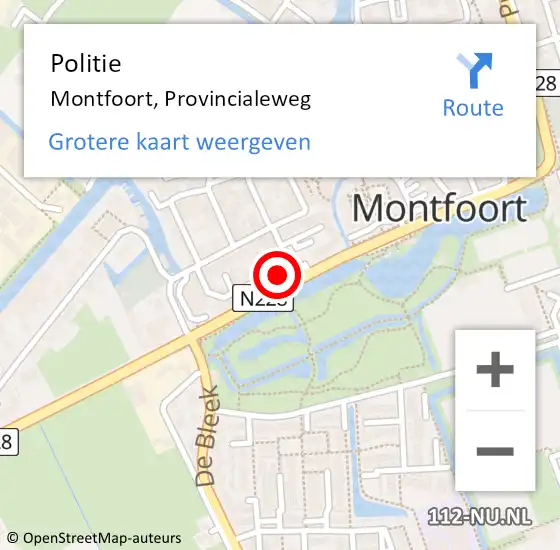 Locatie op kaart van de 112 melding: Politie Montfoort, Provincialeweg op 22 april 2017 08:32