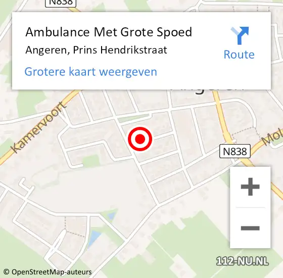 Locatie op kaart van de 112 melding: Ambulance Met Grote Spoed Naar Angeren, Prins Hendrikstraat op 22 april 2017 08:37