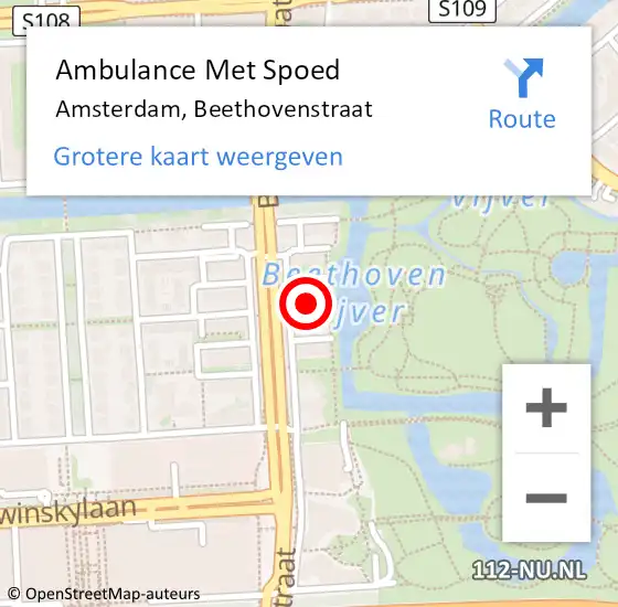 Locatie op kaart van de 112 melding: Ambulance Met Spoed Naar Amsterdam, Beethovenstraat op 22 april 2017 08:40