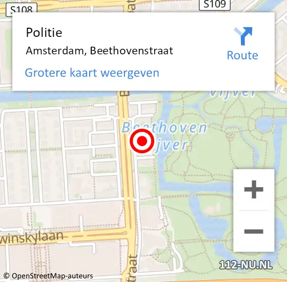Locatie op kaart van de 112 melding: Politie Amsterdam, Beethovenstraat op 22 april 2017 09:04