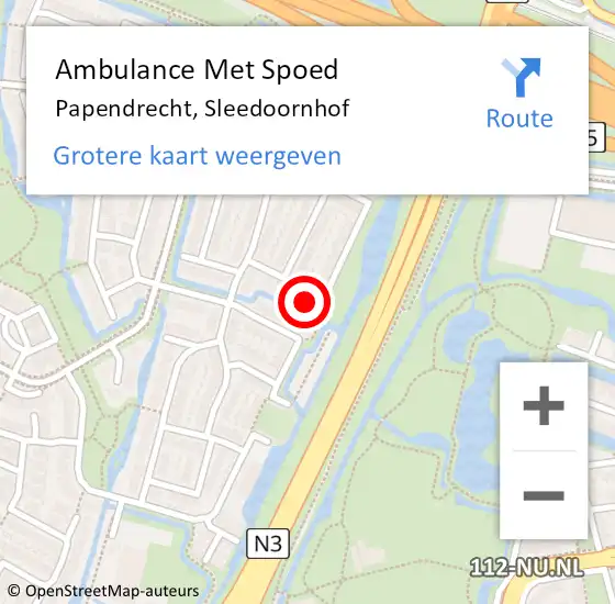 Locatie op kaart van de 112 melding: Ambulance Met Spoed Naar Papendrecht, Sleedoornhof op 22 april 2017 10:50