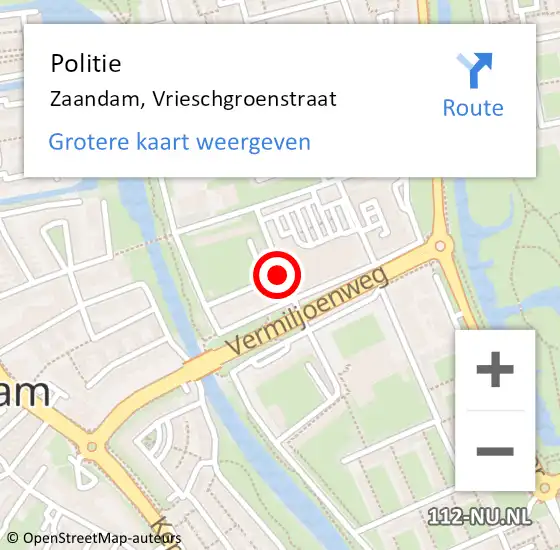 Locatie op kaart van de 112 melding: Politie Zaandam, Vrieschgroenstraat op 22 april 2017 11:03