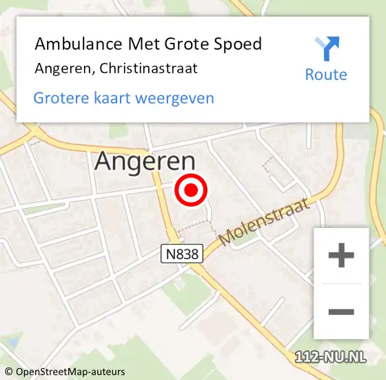 Locatie op kaart van de 112 melding: Ambulance Met Grote Spoed Naar Angeren, Christinastraat op 22 april 2017 11:43