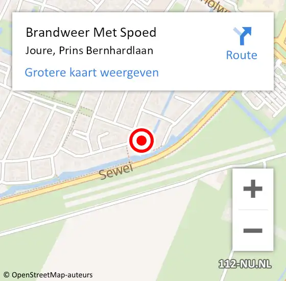 Locatie op kaart van de 112 melding: Brandweer Met Spoed Naar Joure, Prins Bernhardlaan op 22 april 2017 12:43