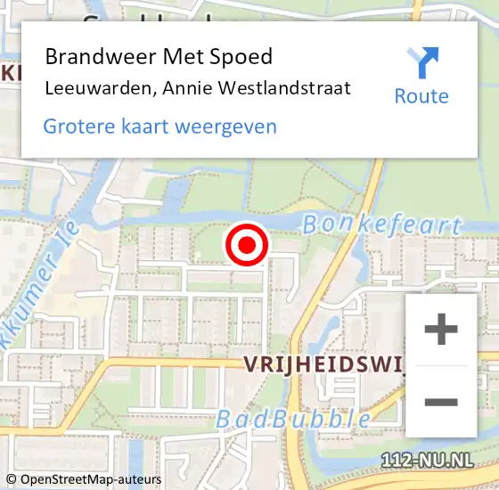 Locatie op kaart van de 112 melding: Brandweer Met Spoed Naar Leeuwarden, Annie Westlandstraat op 22 april 2017 13:02