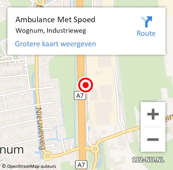 Locatie op kaart van de 112 melding: Ambulance Met Spoed Naar Wognum, Industrieweg op 22 april 2017 13:16