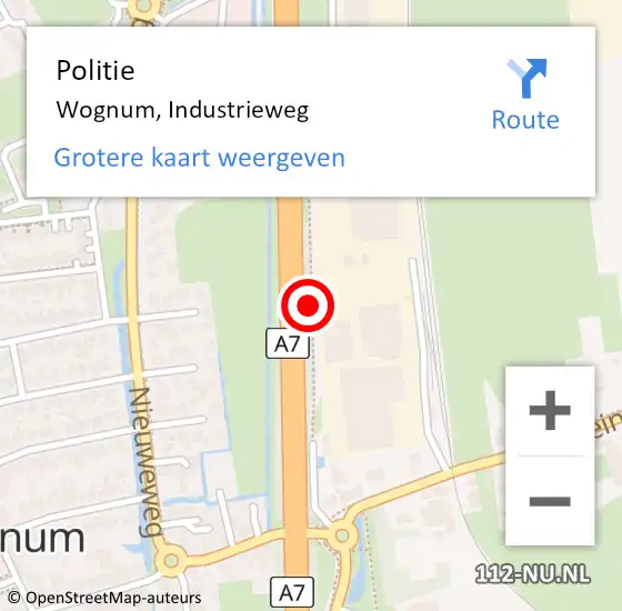 Locatie op kaart van de 112 melding: Politie Wognum, Industrieweg op 22 april 2017 13:19