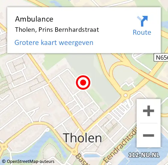 Locatie op kaart van de 112 melding: Ambulance Tholen, Prins Bernhardstraat op 22 april 2017 15:34