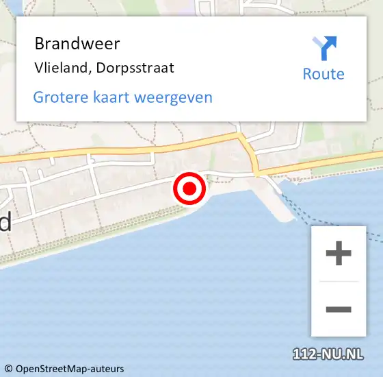 Locatie op kaart van de 112 melding: Brandweer Vlieland, Dorpsstraat op 22 april 2017 16:05