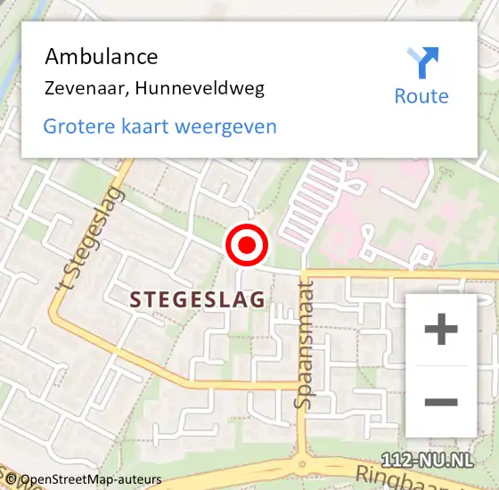 Locatie op kaart van de 112 melding: Ambulance Zevenaar, Hunneveldweg op 22 april 2017 17:05