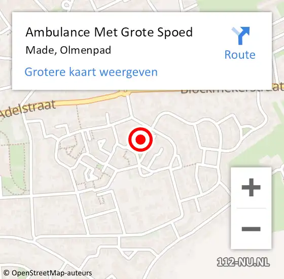 Locatie op kaart van de 112 melding: Ambulance Met Grote Spoed Naar Made, Olmenpad op 22 april 2017 17:21