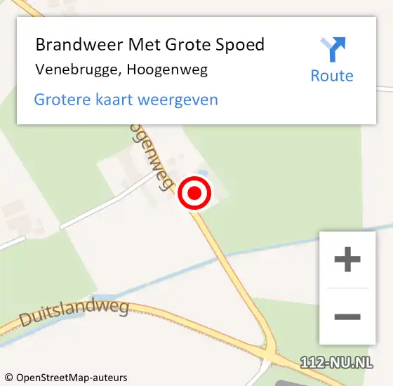 Locatie op kaart van de 112 melding: Brandweer Met Grote Spoed Naar Venebrugge, Hoogenweg op 22 april 2017 17:52