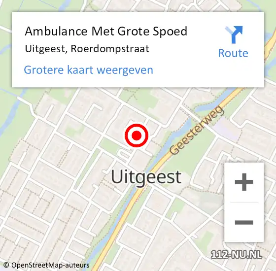 Locatie op kaart van de 112 melding: Ambulance Met Grote Spoed Naar Uitgeest, Roerdompstraat op 22 april 2017 18:51