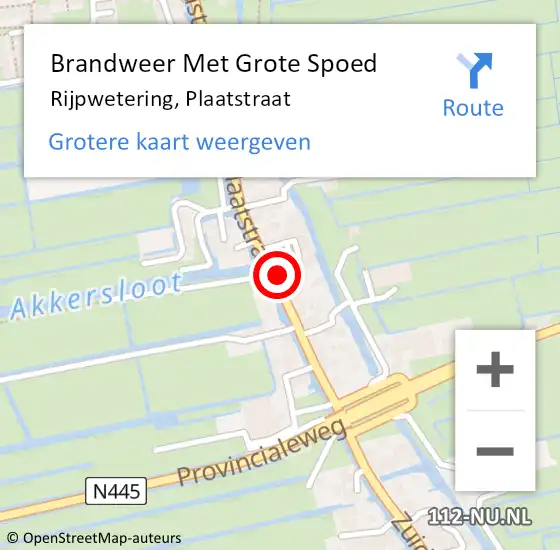 Locatie op kaart van de 112 melding: Brandweer Met Grote Spoed Naar Rijpwetering, Plaatstraat op 22 april 2017 18:59