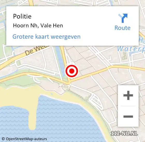 Locatie op kaart van de 112 melding: Politie Hoorn Nh, Vale Hen op 22 april 2017 19:52