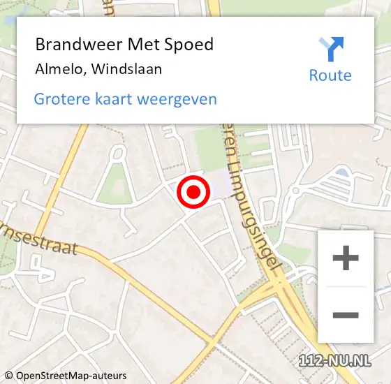 Locatie op kaart van de 112 melding: Brandweer Met Spoed Naar Almelo, Windslaan op 22 april 2017 21:18