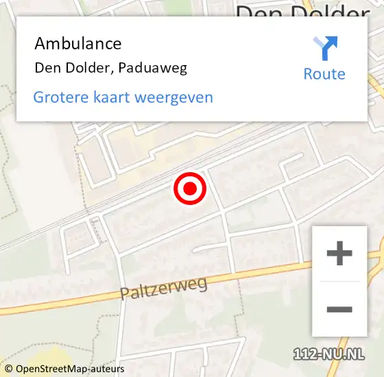 Locatie op kaart van de 112 melding: Ambulance Den Dolder, Paduaweg op 22 april 2017 21:21