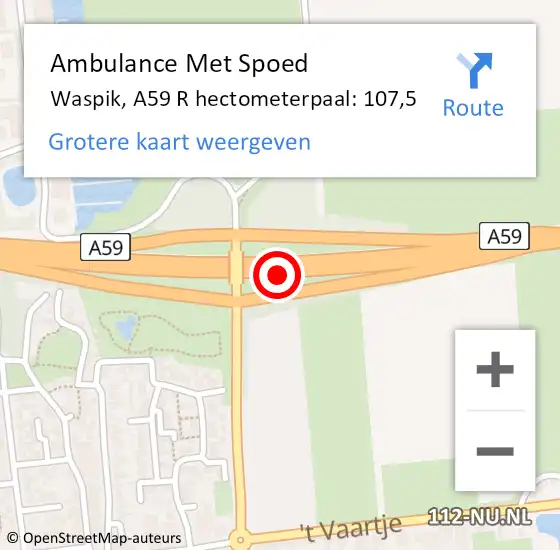 Locatie op kaart van de 112 melding: Ambulance Met Spoed Naar Waspik, A59 R hectometerpaal: 107,5 op 22 april 2017 21:22