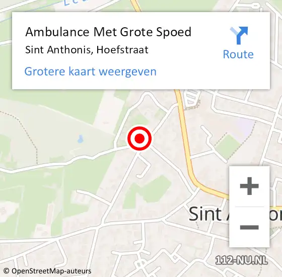 Locatie op kaart van de 112 melding: Ambulance Met Grote Spoed Naar Sint Anthonis, Hoefstraat op 22 april 2017 22:48