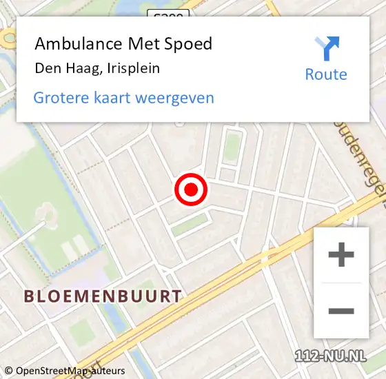 Locatie op kaart van de 112 melding: Ambulance Met Spoed Naar Den Haag, Irisplein op 22 april 2017 23:29