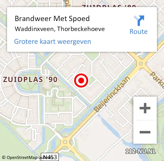 Locatie op kaart van de 112 melding: Brandweer Met Spoed Naar Waddinxveen, Thorbeckehoeve op 23 april 2017 00:32