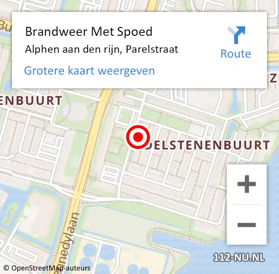 Locatie op kaart van de 112 melding: Brandweer Met Spoed Naar Alphen aan den rijn, Parelstraat op 23 april 2017 03:17