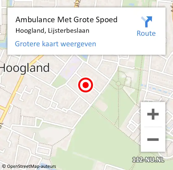 Locatie op kaart van de 112 melding: Ambulance Met Grote Spoed Naar Hoogland, Lijsterbeslaan op 23 april 2017 04:15