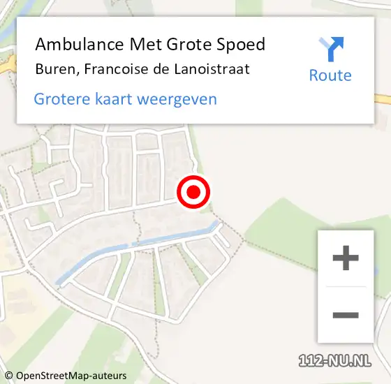 Locatie op kaart van de 112 melding: Ambulance Met Grote Spoed Naar Buren, Francoise de Lanoistraat op 23 april 2017 11:12