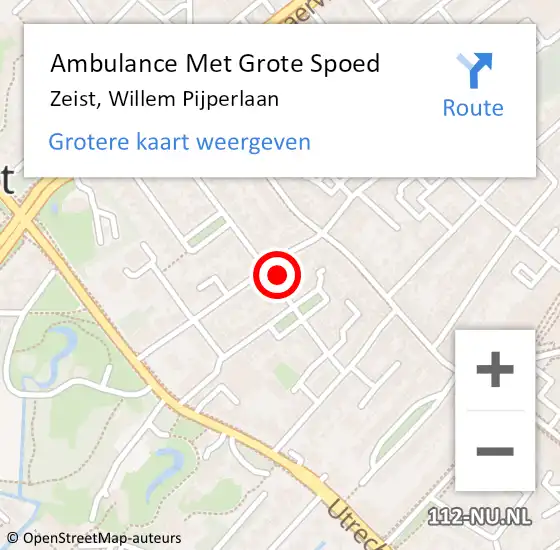 Locatie op kaart van de 112 melding: Ambulance Met Grote Spoed Naar Zeist, Willem Pijperlaan op 23 april 2017 11:34
