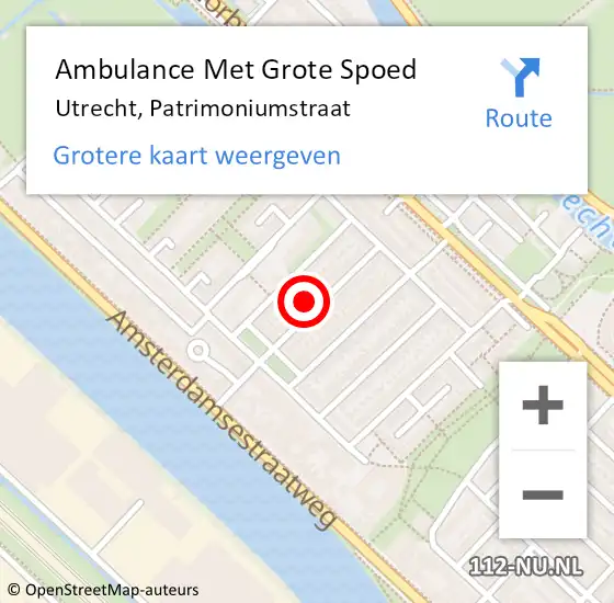 Locatie op kaart van de 112 melding: Ambulance Met Grote Spoed Naar Utrecht, Patrimoniumstraat op 23 april 2017 14:20