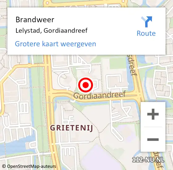 Locatie op kaart van de 112 melding: Brandweer Lelystad, Gordiaandreef op 23 april 2017 17:04