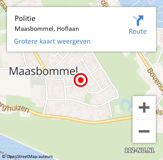 Locatie op kaart van de 112 melding: Politie Maasbommel, Hoflaan op 23 april 2017 17:07