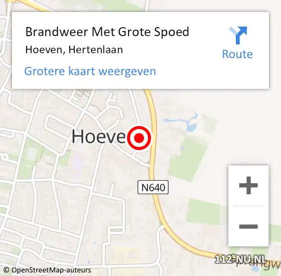 Locatie op kaart van de 112 melding: Brandweer Met Grote Spoed Naar Hoeven, Hertenlaan op 23 april 2017 17:49