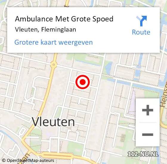 Locatie op kaart van de 112 melding: Ambulance Met Grote Spoed Naar Vleuten, Fleminglaan op 23 april 2017 18:55