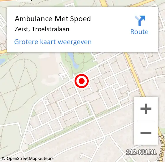 Locatie op kaart van de 112 melding: Ambulance Met Spoed Naar Zeist, Troelstralaan op 23 april 2017 21:36