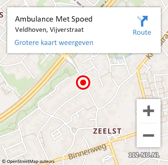 Locatie op kaart van de 112 melding: Ambulance Met Spoed Naar Veldhoven, Vijverstraat op 24 april 2017 02:12