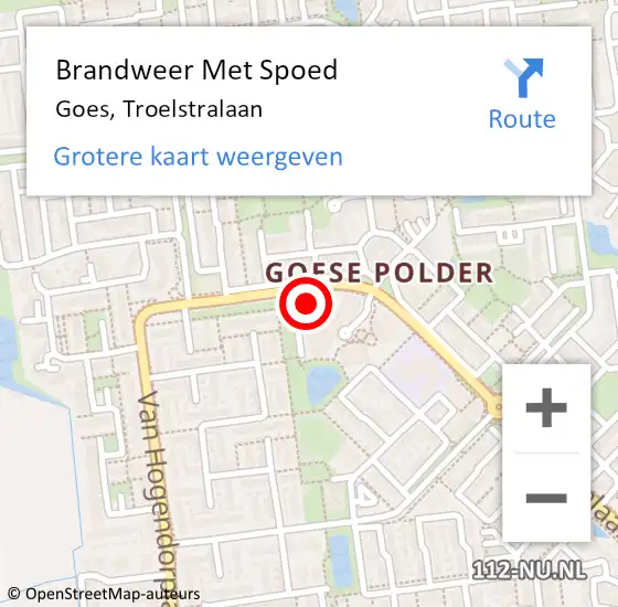 Locatie op kaart van de 112 melding: Brandweer Met Spoed Naar Goes, Troelstralaan op 24 april 2017 02:24