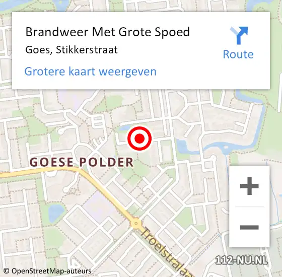 Locatie op kaart van de 112 melding: Brandweer Met Grote Spoed Naar Goes, Stikkerstraat op 24 april 2017 06:05