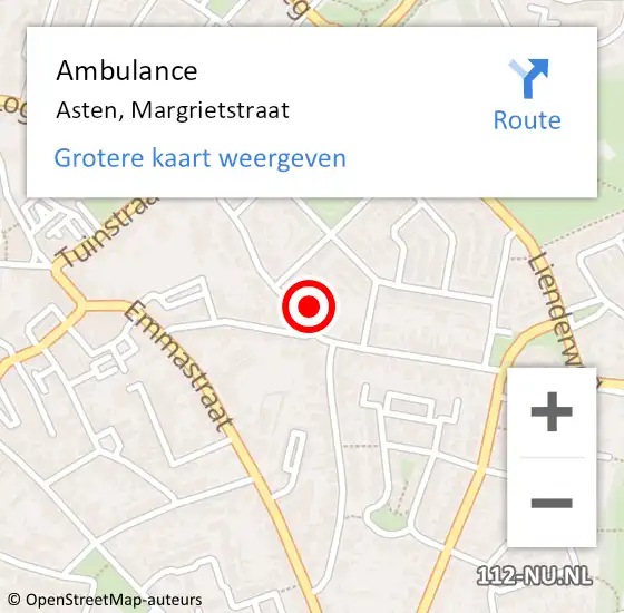 Locatie op kaart van de 112 melding: Ambulance Asten, Margrietstraat op 24 april 2017 07:52