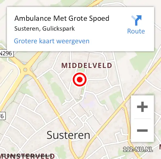 Locatie op kaart van de 112 melding: Ambulance Met Grote Spoed Naar Susteren, Gulickspark op 24 april 2017 07:55